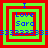 Four identical pixelated squares with layered red and green borders display blue text reading 'I Love Sara' at center, separated by a horizontal line of repeating blue numbers.