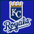 Static pixel art of a blue shield with gold crown above, featuring 'KC' letters and 'Royals' script on dark blue background.