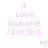 Pixelated pink text and symbols on white background with gray bottom-right corner, repeating 'I Love Richard! <3<3<3' and small hearts.