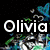 A four- of pixelated images: top-left shows 'Olivia' text over abstract shapes, top-right has 'N' over a rainbow heart, bottom-left displays '10' on colorful lips, bottom-right is blank