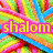 A colorful pixelated background with overlapping rainbow stripes and three distinct text overlays: 'shalom' in yellow, 'sukk it' in purple, and two instances of 'woot woot' in green.
