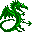 Two green pixelated dragons with black accents face right on a gray background, one slightly larger than the other.