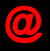 Red @ symbol rendered in 3D with glossy texture, displayed across multiple views showing rotation and perspective changes on black background.