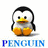 Pixelated penguin icon with orange feet and beak, blue text below reading 'PENGUIN', varying eye expressions across frames.
