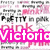 Pixelated collage of Victoria's Secret branding elements including text and a pink dog silhouette on dark blue.