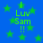 Blue background with green stars and repeated text 'I Luv Sam !!' in bright green pixelated font.