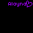 Purple pixelated text 'Aloynd' with a heart symbol replacing the 'd' on the left, and 'Aloyno' on the right against a black background.