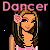 Pixel art contact sheet showing three frames of a dancing female character with headphones, flower in hair, and pink top against black background with white stars.