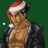 Pixelated image of a shirtless man in a black jacket and Santa hat with green background, next to "MERRY XMAS" text on bright green.