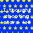 Blue background with yellow stars and repeated white text "I thought shooting stars fell" in a pattern