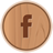 Circular wooden icon with brown 'f' symbol centered on light brown wood grain background, bordered by darker brown outline.