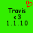 Green background with black text reading 'Travis', '3', and '1.1.10' in two identical side-by-side arrangements, each topped by a red pixelated heart symbol.