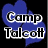 Four heart-shaped backgrounds in blue, purple, pink, and red display the text "Camp Talcott" in white and black lettering.