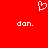 Red background with white pixelated heart symbol above two instances of 'don.' text in lowercase.