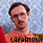 Four identical pixelated images of a person in an orange shirt with red shoulder accents, each displaying the text 'LAFANDUH' in different colors and styles against a textured background.