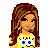 Pixel art contact sheet of an animated AIM buddy icon featuring SpongeBob SquarePants and a female character in yellow outfits with black accents, arranged across 8 frames showing different poses and elements like legs, heart symbol, and text.