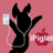 Black silhouette of a character with large ears holding an iPod-like device and a red apple symbol on pink background.
