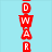 Vertical red block letters spelling 'DOWAR' on light blue background, pixelated text with white outlines.