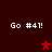 Dark red background with four white "Go #41!" text blocks and three red star symbols in a