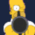 Yellow-haired cartoon character holding black rifle aimed at white 'NY' logo on dark blue background, with bullet hole in logo.