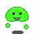Four green pixelated characters with smiling faces, each in a different pose on a gray background.