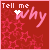 Red background with pink star pattern, white text 'Tell me why', and a small white heart icon that moves across the frame.