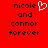 Red background with black pixelated text reading 'nicole and connor forever' on both sides, one side featuring a white heart symbol above the text.