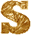 Four identical golden 'S' shapes with pixelated texture arranged in a on gray background