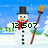 Pixelated snowman with top hat, red scarf, and broom in snowy landscape; text changes from '13:507' to 'was' to 'AMAZING!!!'
