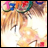Anime-style character with long light brown hair and closed eyes, wearing a colorful headband, against a bright background.