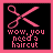 Six square display scissors and text in different colors against black backgrounds with colored borders