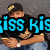 Two identical figures in black caps and shirts with crossed arms, overlaid by blue text reading 'kiss kisris brown' on a gray background.