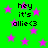 Green background with pink stars and repeated text 'hey it's allie<3' in black pixelated font.