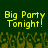 A pixelated animated contact sheet showing two identical frames of yellow text "Big Party Tonight!" above a crowd of brown silhouettes on a dark green background.