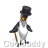 Animated penguin mascot in top hat and cane performing a bowing motion across multiple frames on white background with gray transparency area.