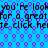 Blue background with purple hexagonal patterns and repeated black text reading "you're look for a great te click here" in a pixelated font.