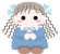 Two pixelated cartoon characters with light brown hair, blue bows, and blue dresses stand side-by-side against a gray background.