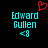 Two side-by-side pixelated text displays with cyan 'Edward Gullen' and '<8', one featuring a red heart above the name.