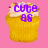 Pixelated cupcake with yellow wrapper and white frosting topped with colorful sprinkles, set against pink background.