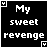 nine pixel-art icons with black backgrounds, each displaying 'My sweet revenge' text in white and pink hues, some featuring small heart corners