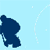 Animated contact sheet of seven hockey goalie silhouettes in dark blue against light blue background with white dotted lines, showing sequential motion frames from a single animated icon.