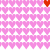 A static pattern of pink and white triangles with scattered red hearts on a solid background.