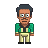 Pixelated character with short dark hair, glasses, and a green-and-black jacket over light pants.