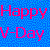 Pixelated graphic with blue and red sections, pink text repeating 'Happy V-Day', red hearts, dark red lips in four poses labeled M, MU, MUA, MUAH.