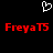 Pixelated red text 'FreyaT5' appears twice on black background with white heart outline above, no visible animation changes.