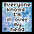 Animated contact sheet of 18 frames showing a static text-based buddy icon with blue cloud background and white pixelated text "Everyone knows I'm in over my head" on each frame, plus one gray placeholder frame.