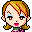 Pixelated character with blonde hair, blue eyes, and pink lips in four variations showing eye closure states.