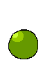 Pixelated green fruit-like shape transforms into a red insect with blue wings, showing multiple stages of growth and movement.