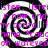 Four black-and-white spiral patterns arranged in a with pink text overlay reading 'listen, listen, listen now under my control! hahahaha watery' repeated across all spirals