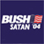 Pixelated icon with dark blue background, white text reading "BUSH SATAN" and a red striped symbol on the right.
